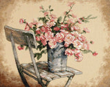 Roses on White Chair - 35187 Dimensions - Kit de punto de cruz