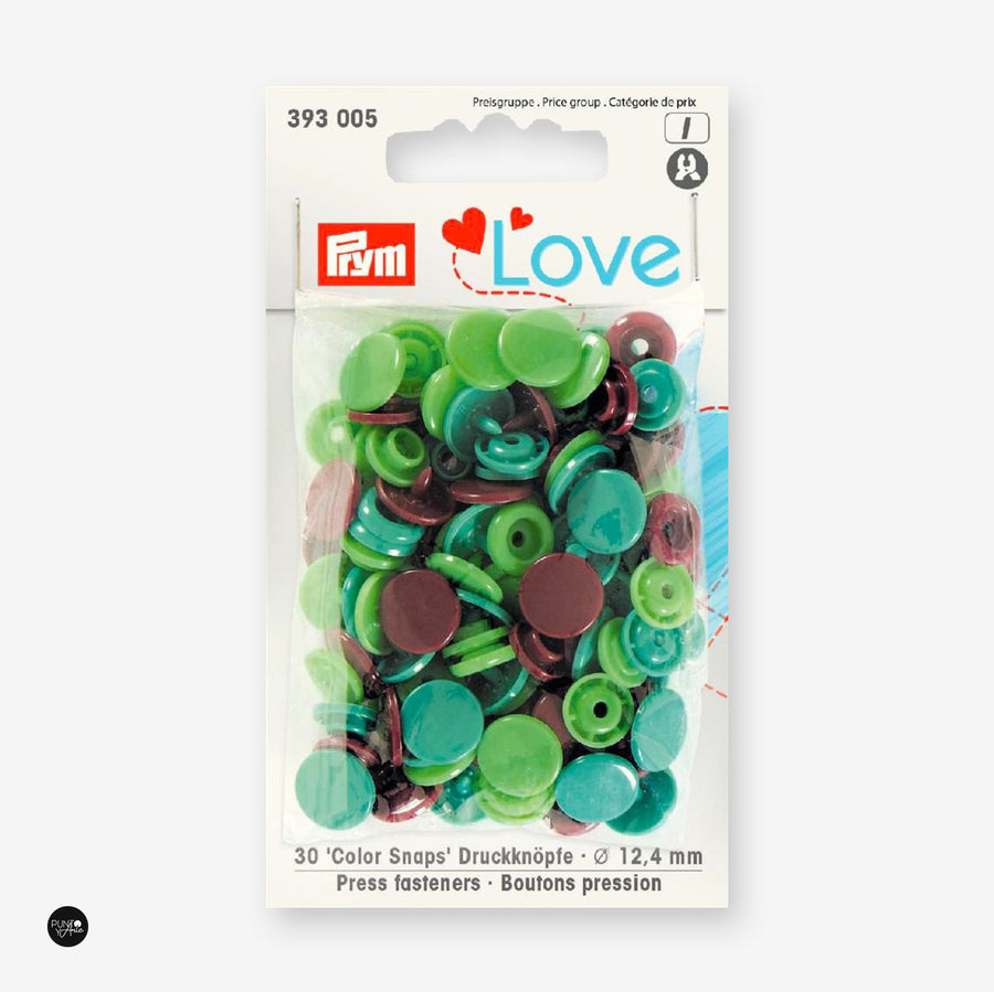 Botones de Presión O Snaps. Verde y Marrón 12.44 mm Love Prym 393005 - accesorio Prym para cierres y accesorios de prendas