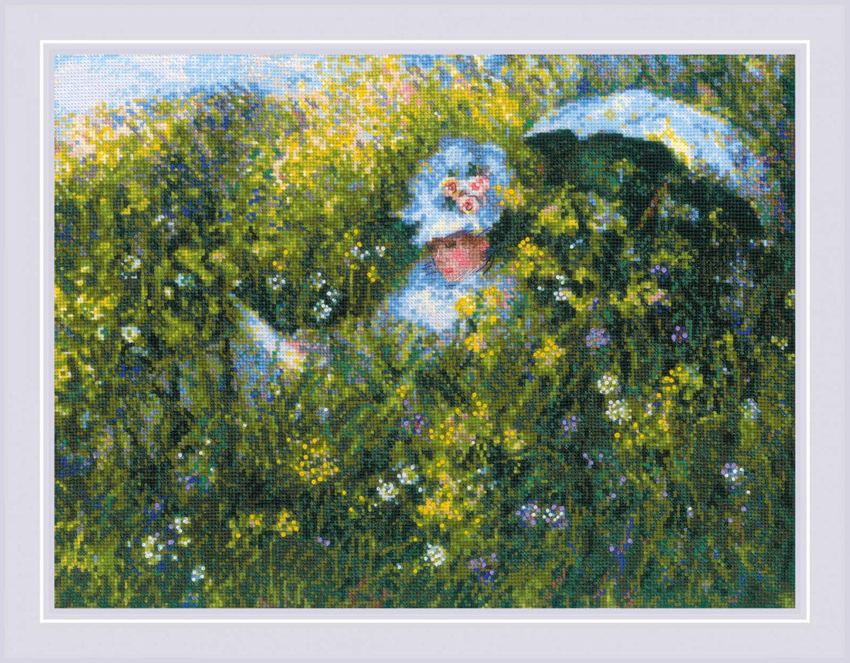 Kit de Punto de Cruz "En el Prado" basado en la Pintura de C. Monet 1850 - Punto y Arte