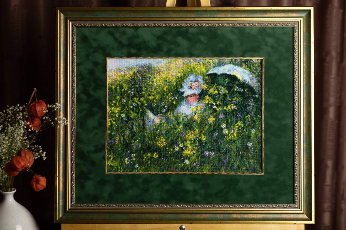 Kit de Punto de Cruz "En el Prado" basado en la Pintura de C. Monet 1850 - Punto y Arte