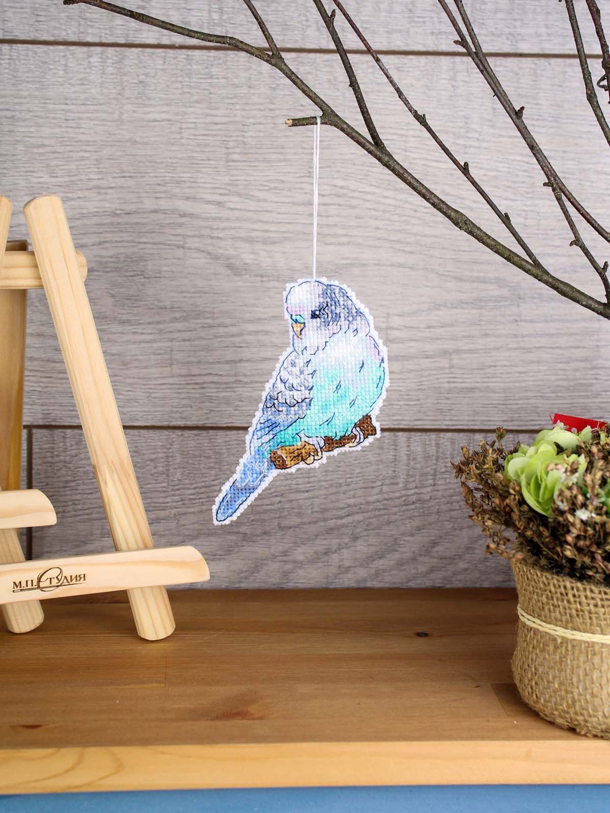Cross Stitch Kit "Budgie" MP Studia SR-1335 - Plastic Canvas 11x9 cm