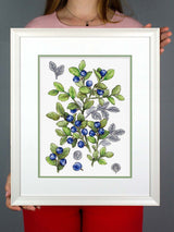 Cross Stitch Kit "Bilberry" MP Studia SNV-931 - Wild botanical blueberries 28x20 cm Aida 16 ct