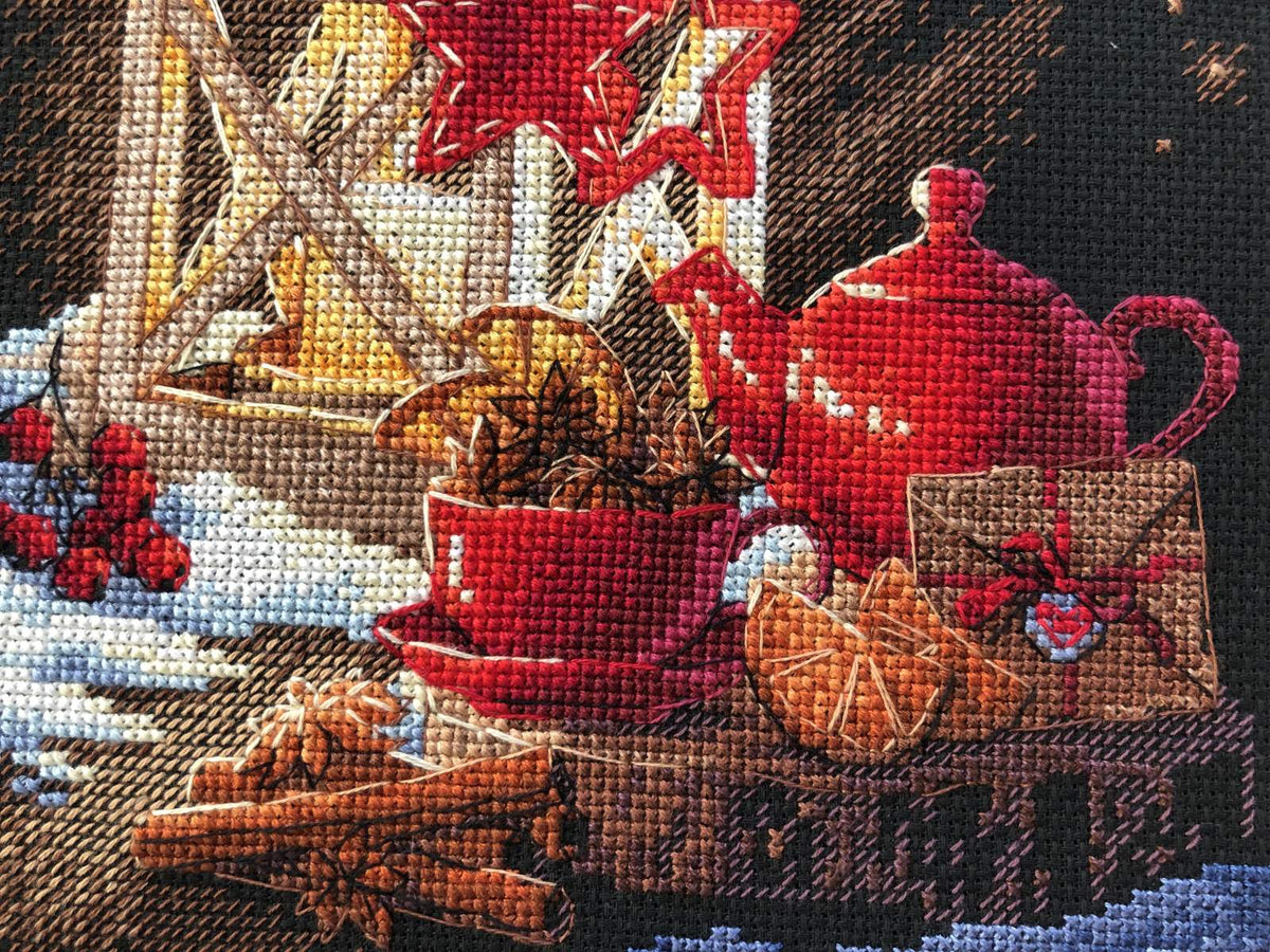 Kit de punto de cruz "Winter Tea Time" 1977 Riolis - Punto y Arte