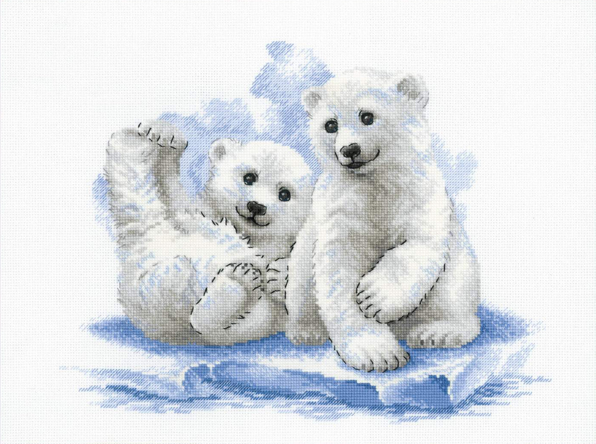 Kit de Bordado de Punto de Cruz - "Bear Cubs on Ice" - Riolis 2043