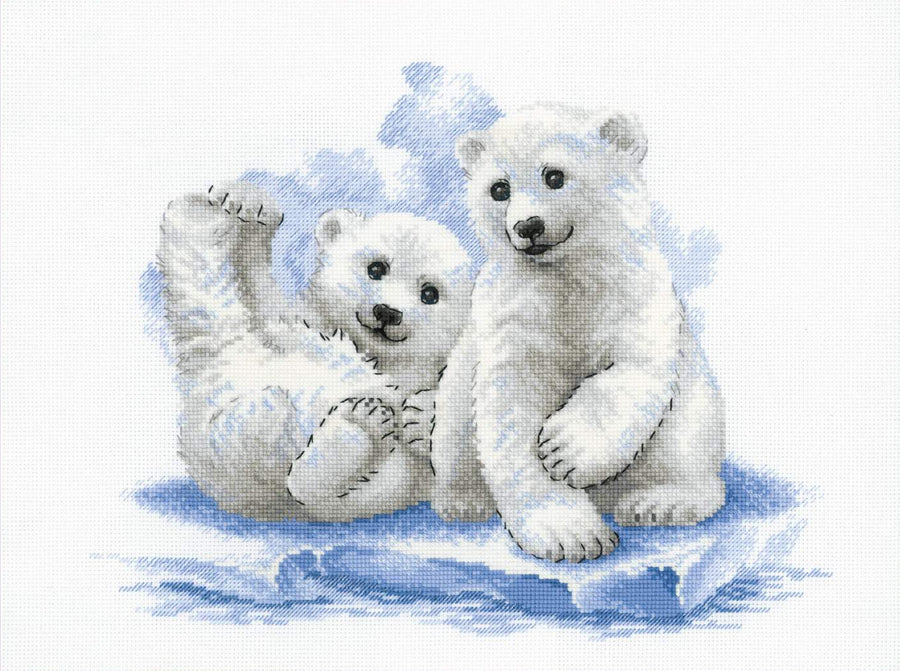Kit de Bordado de Punto de Cruz - "Bear Cubs on Ice" - Riolis 2043 - Punto y Arte