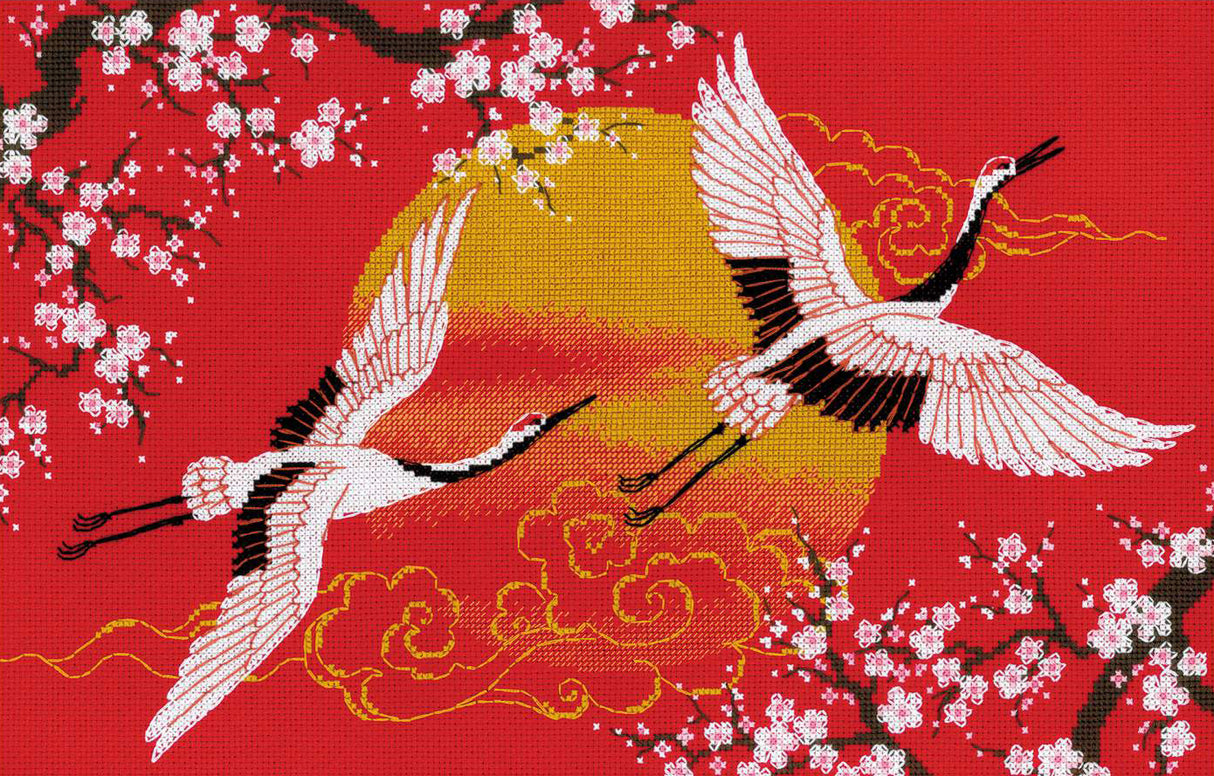 Cross Stitch Embroidery Kit - "Under Heaven. Cranes" - Riolis 2077