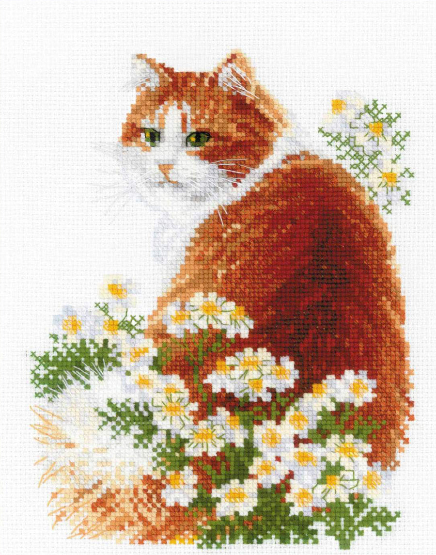 Kit de Bordado de Punto de Cruz - "Ginger Meow" - Riolis 2110 - Punto y Arte