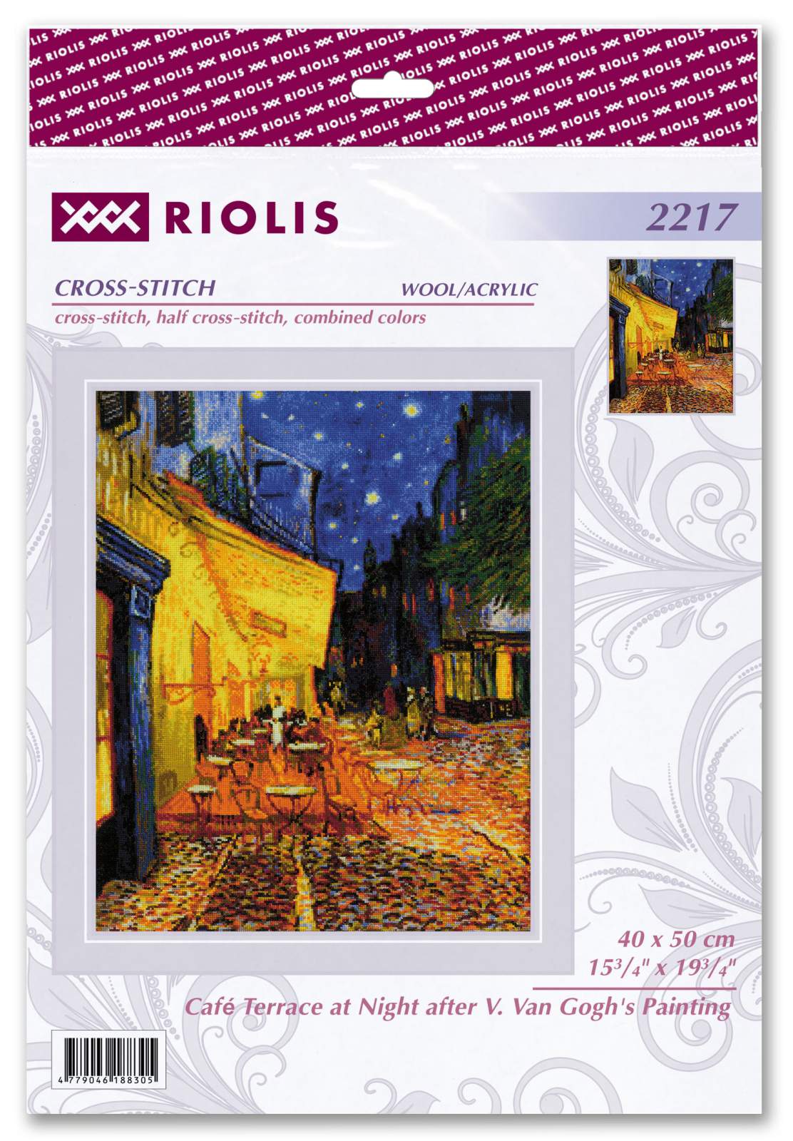 Kit de Punto de Cruz - "Terraza de Café por la Noche basado en la Pintura de V. Van Gogh" - Riolis 2217 - Punto y Arte