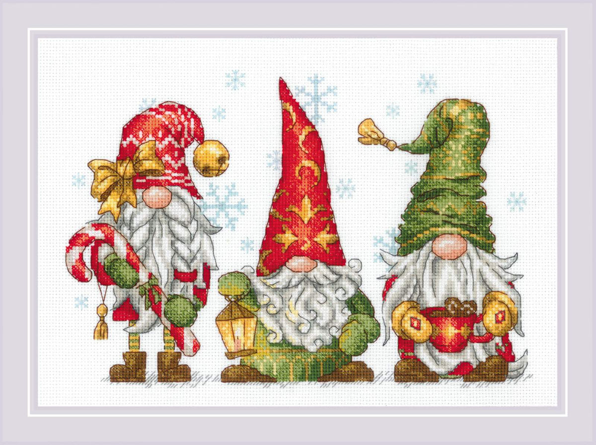 Kit de Punto de Cruz "Jolly Gnomes" Riolis 2234 - Punto y Arte