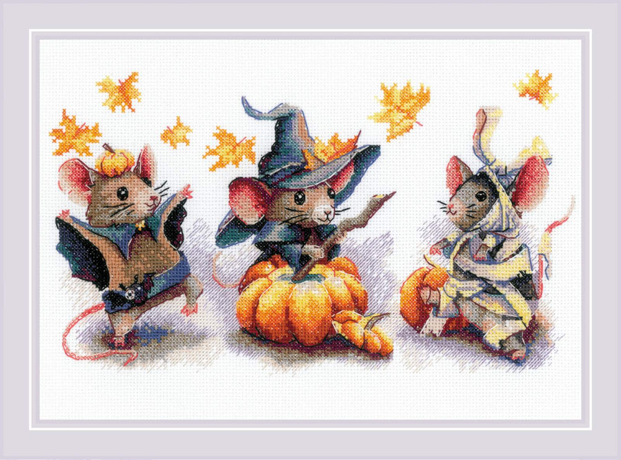 Kit de Punto de Cruz "Spooky Mouse Trio" Riolis 2241 - Punto y Arte