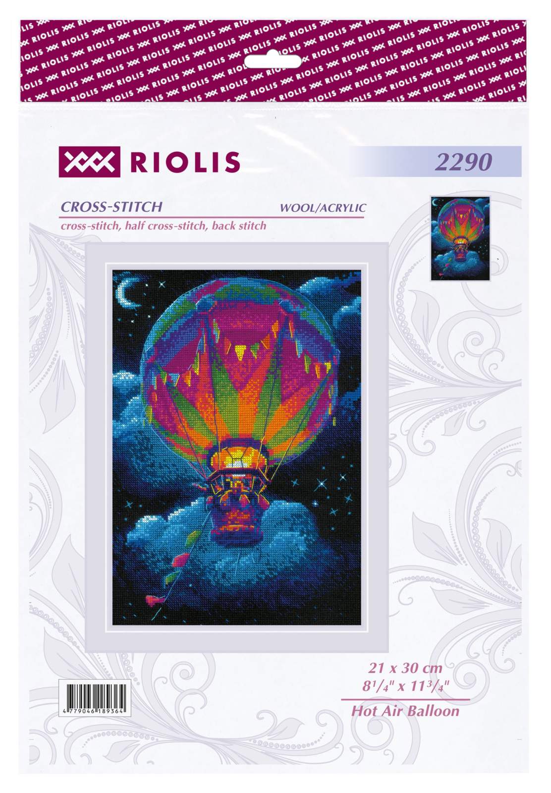 Kit de Punto de Cruz – Hot Air Balloon 2290 | Globo aerostático de colores en el cielo nocturno