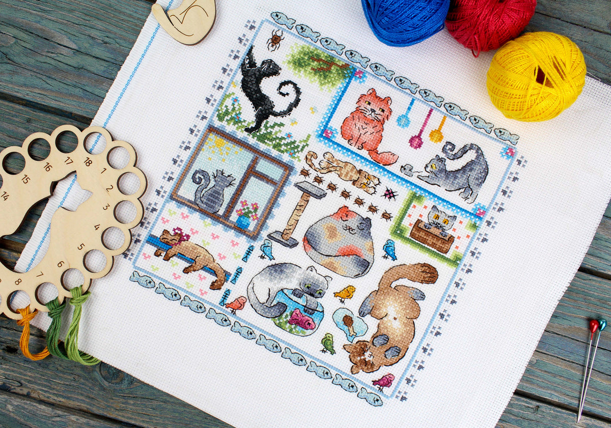 Vista adicional de Kit de punto de cruz MP Studia SNV-894 – Sampler. Gatos / Un Paraíso Gatuno 20x20 cm