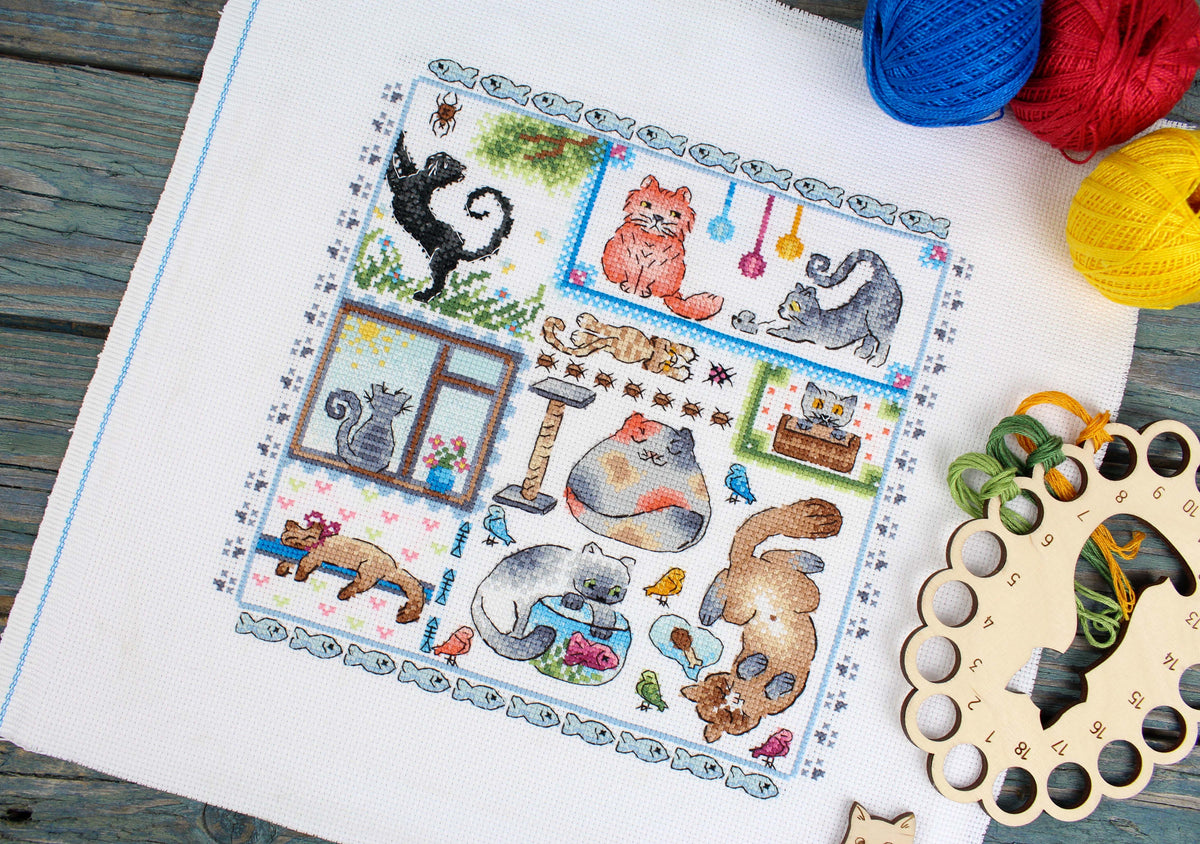 Vista adicional de Kit de punto de cruz MP Studia SNV-894 – Sampler. Gatos / Un Paraíso Gatuno 20x20 cm