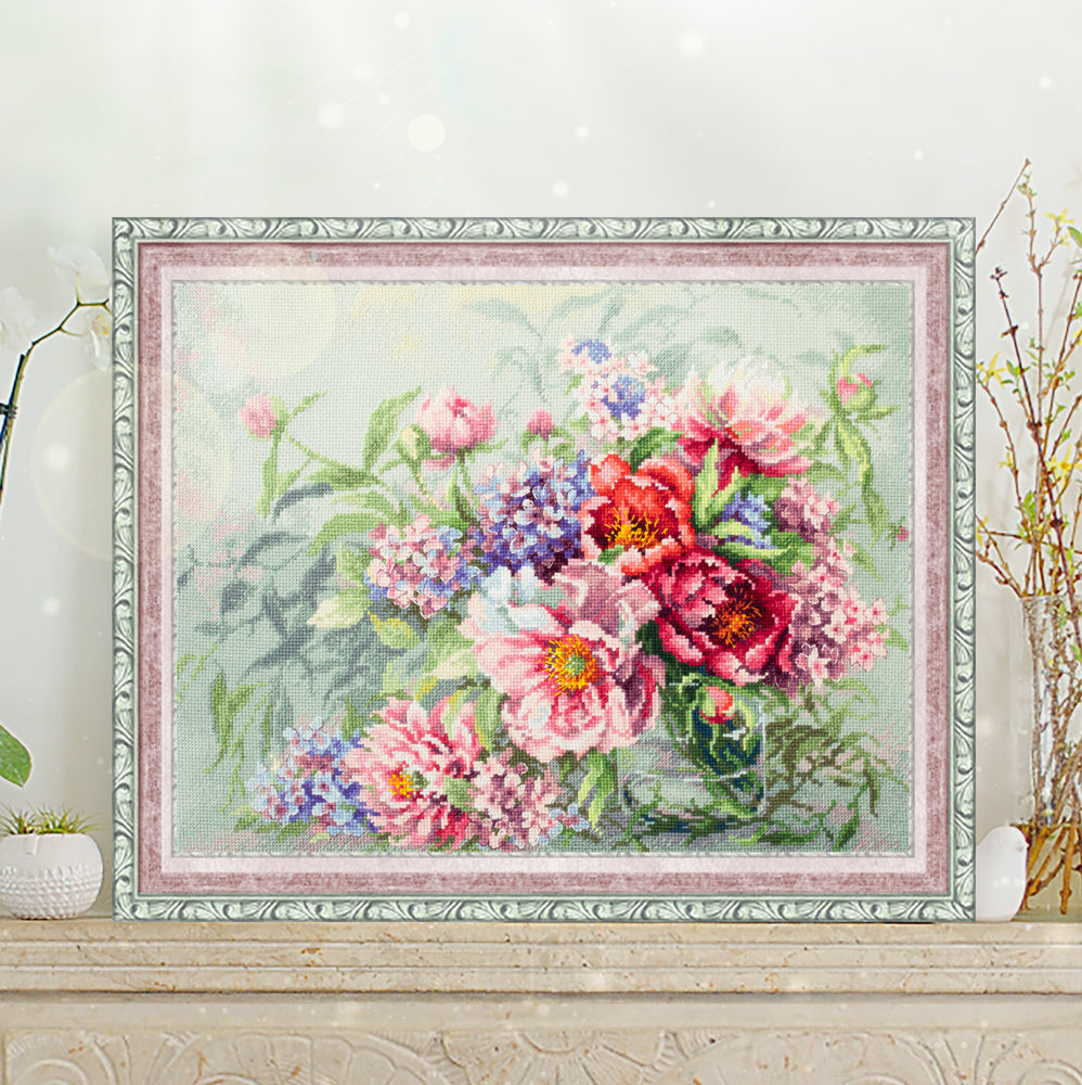 Kit de punto de cruz Magic Needle 510-224 – Peonias y Hortensias