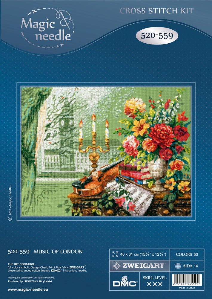 Kit de punto de cruz Magic Needle 520-559 – Música de Londres