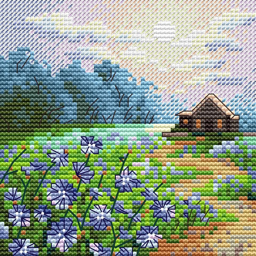 Cross Stitch Kit "Landscape with Chicory" MP Studia SM-1234 – Floral Field