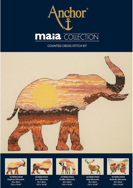 Silhouette d'éléphant - Collection Maia - Kit de point de croix