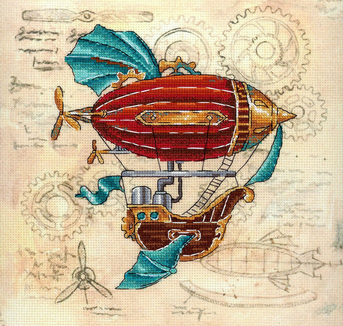 Kit de punto de cruz MP Studia SRK-854 – 'Fantastic Airship' 17x15 cm