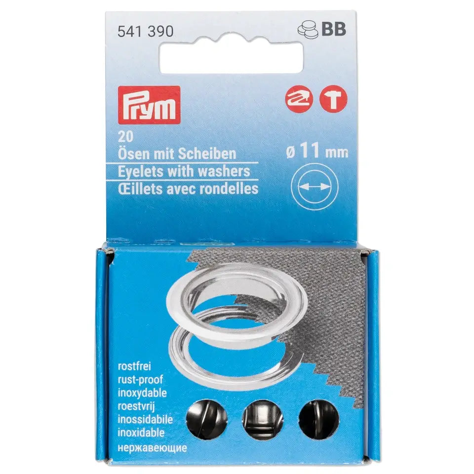 Ojetes con Arandelas 11 mm Plateado Prym 541390 - accesorio Prym para cierres y accesorios de prendas