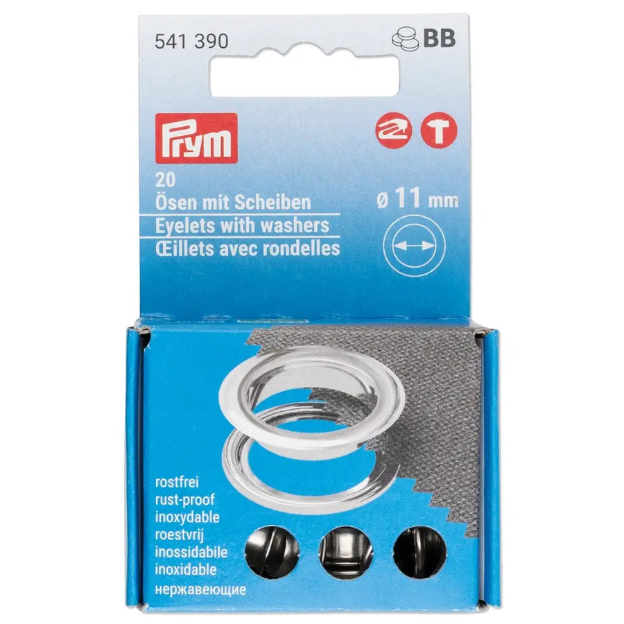 Ojetes con Arandelas 11 mm Plateado Prym 541390 - accesorio Prym para cierres y accesorios de prendas