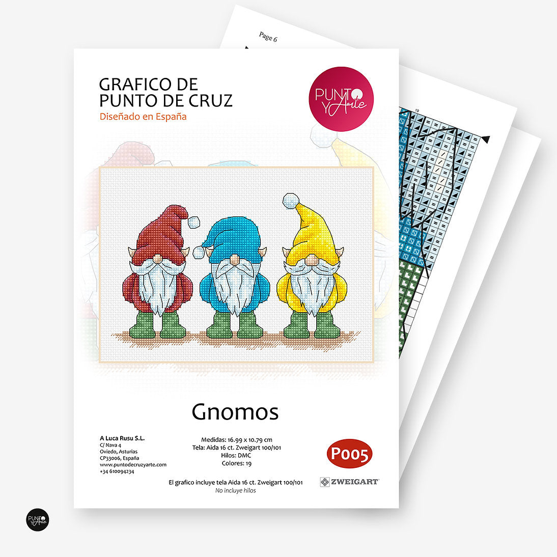 Gráfico de Bordado 'Gnomos Encantados' - Diseño Exclusivo de Punto de Cruz por Punto y Arte P005