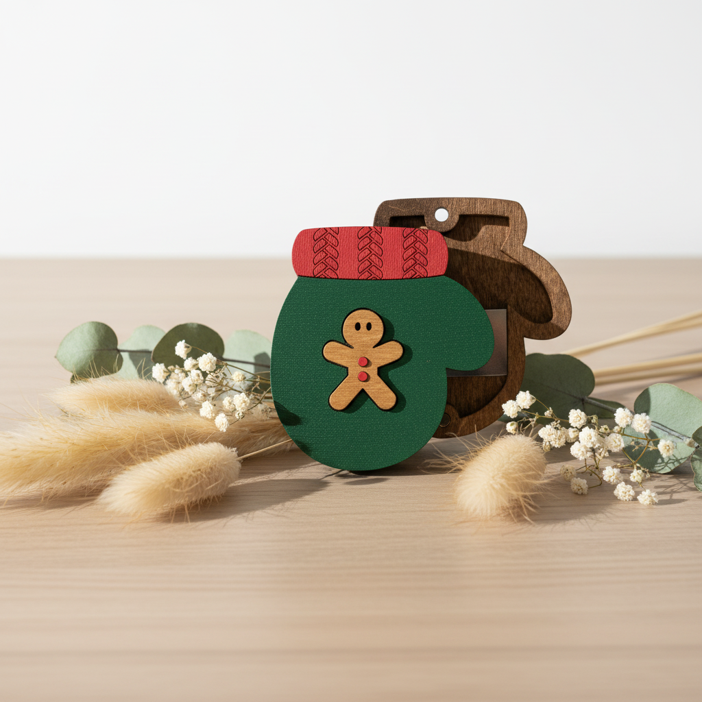 Imán para agujas Wizardi KF056/83 Guante Navideño. Estuche para agujas de madera con imán de Wizardi