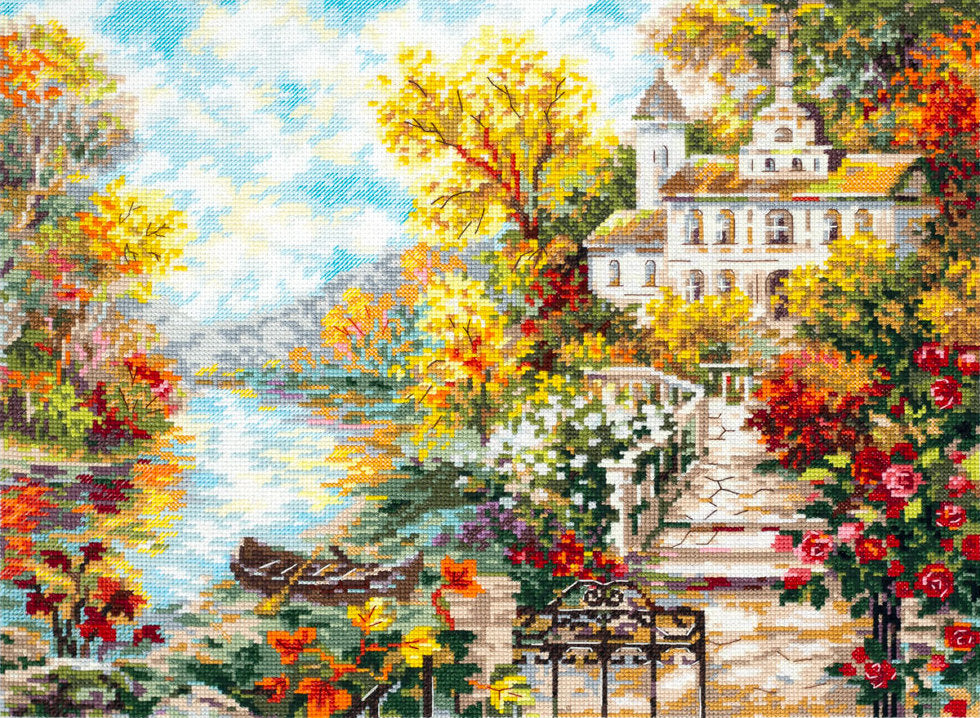Kit de Punto de Cruz. Casa junto al Río - Magic Needle 210-750