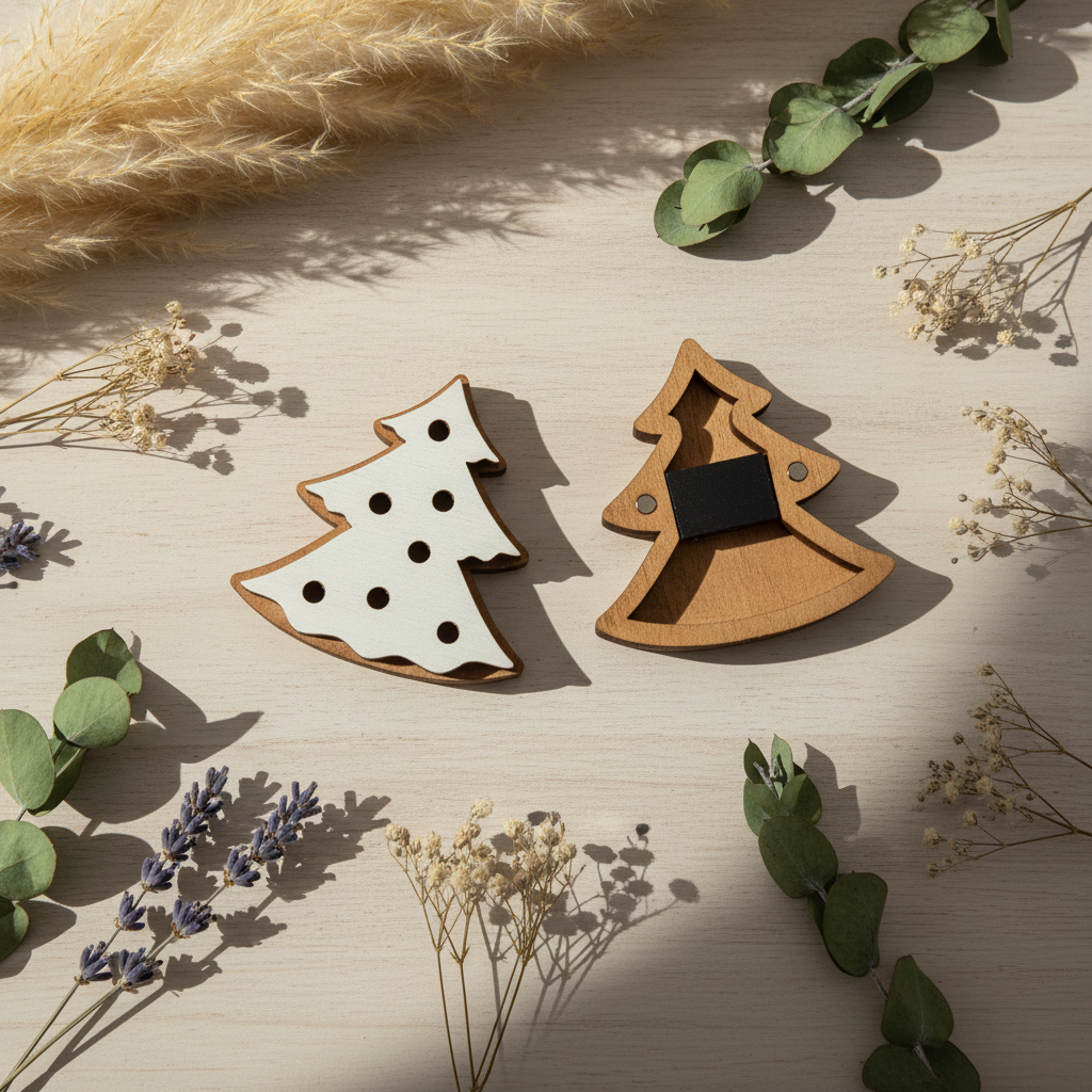 Imán para agujas Wizardi KF056/79 Cookie Christmas Tree. Estuche para agujas de madera con imán de Wizardi