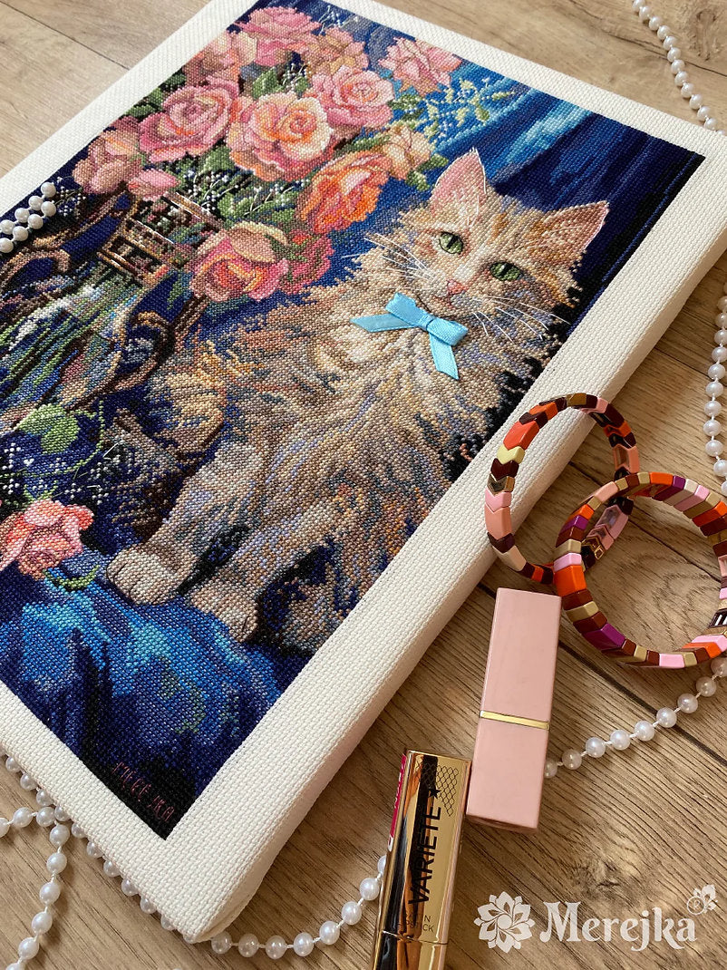 Kit de Punto de Cruz Rosie | Merejka K-236 | 22.5x30 cm | Aida Zweigart Ecru + Hilos DMC