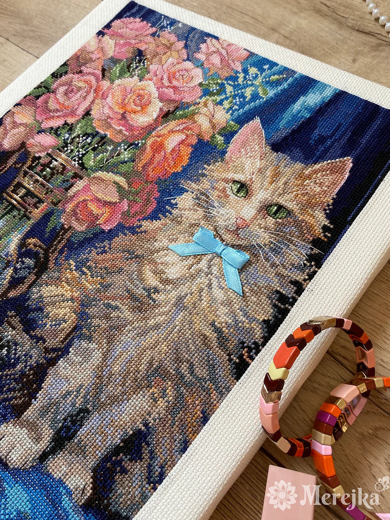 Kit de Punto de Cruz Rosie | Merejka K-236 | 22.5x30 cm | Aida Zweigart Ecru + Hilos DMC