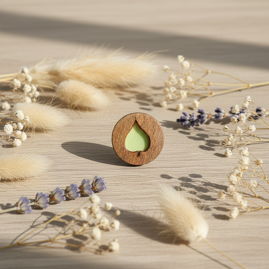 Imán para agujas Wizardi KF059/108 Hoja Verde. Imanes para agujas de Madera con resina epoxi Wizardi
