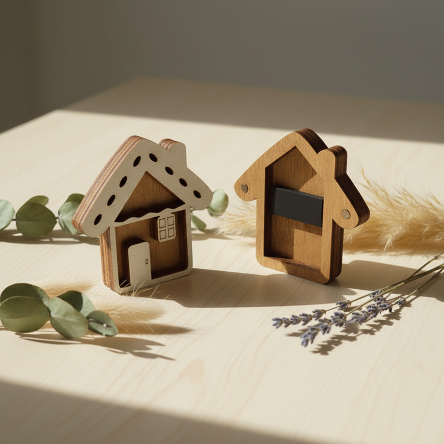 Imán para agujas Wizardi KF056/78 Casa. Estuche para agujas de madera con imán de Wizardi