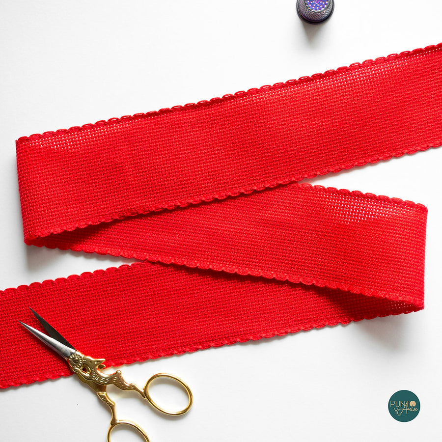 Ruban Entredos 50 mm - Aida 14ct. Couleur Rouge - ZWEIGART 7107/9