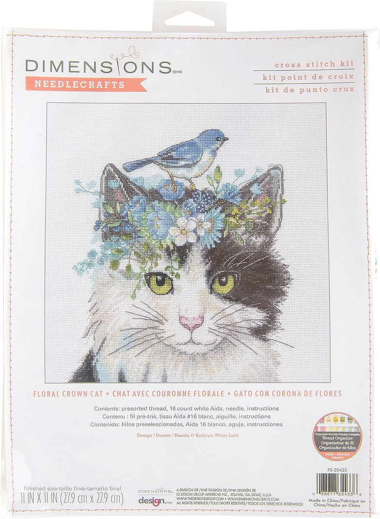 Floral Crown Cat - 70-35433 Dimensions - Kit de punt de cruz