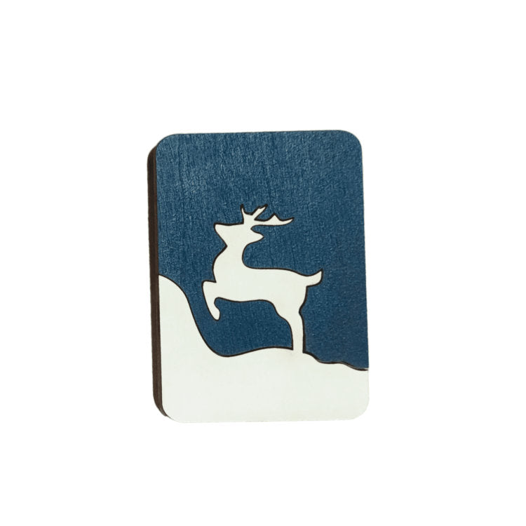 Winter Deer. Wizardi wooden needle case with magnet KF056/70