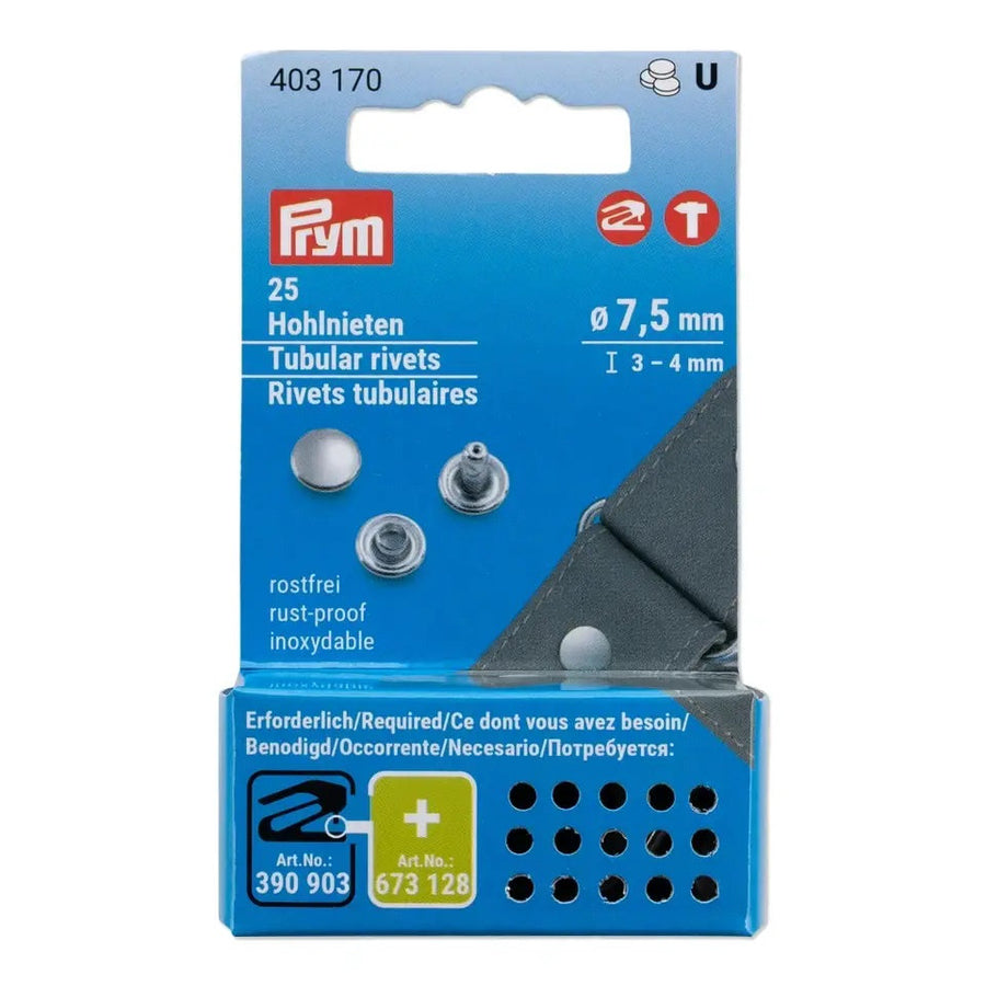 Remaches Tubulares Plateados Ø 7,5 mm 3-4 mm Prym 403170 - accesorio Prym para cierres y accesorios de prendas