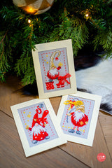 Cartes de vœux : Gnomes de Noël Vervaco - Kit de point de croix