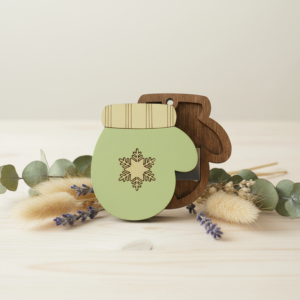 Guante Verde. Estuche para agujas de madera con imán de Wizardi KF056/82