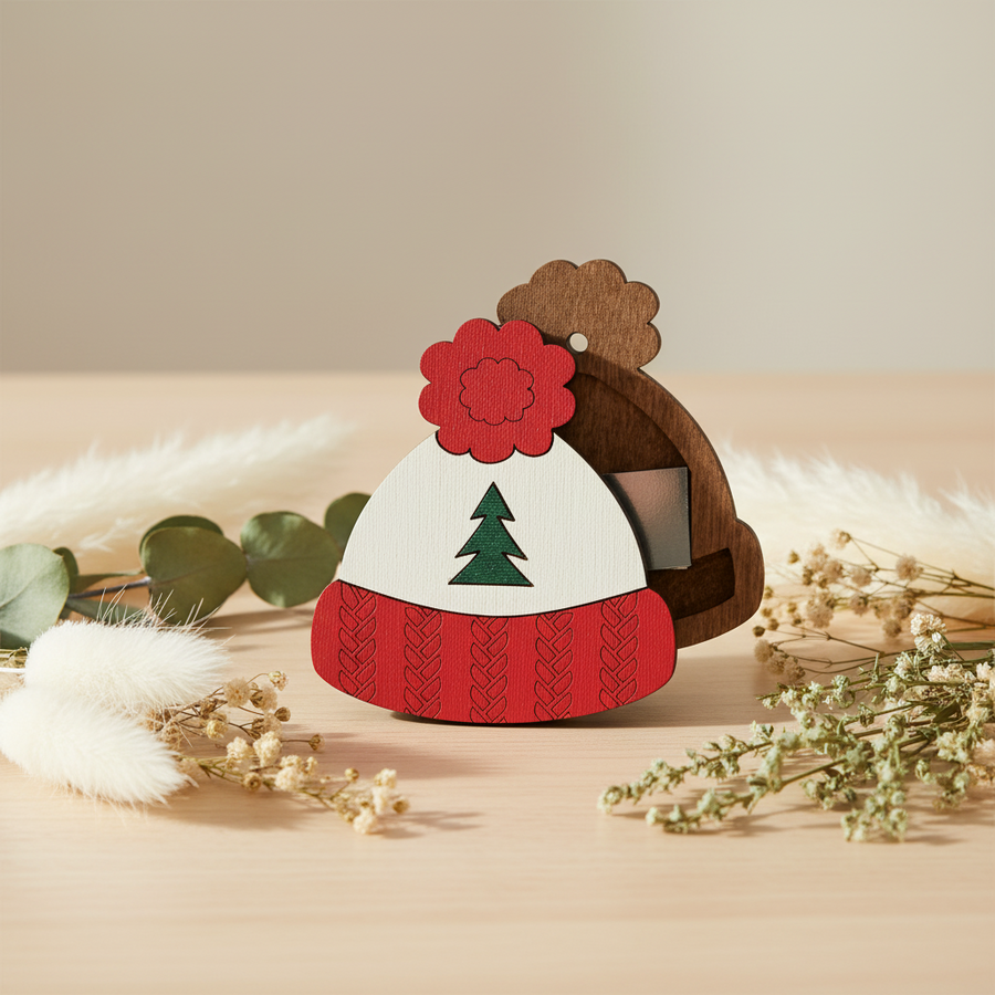 Imán para agujas Wizardi KF056/85 Gorro Navideño. Estuche para agujas de madera con imán de Wizardi