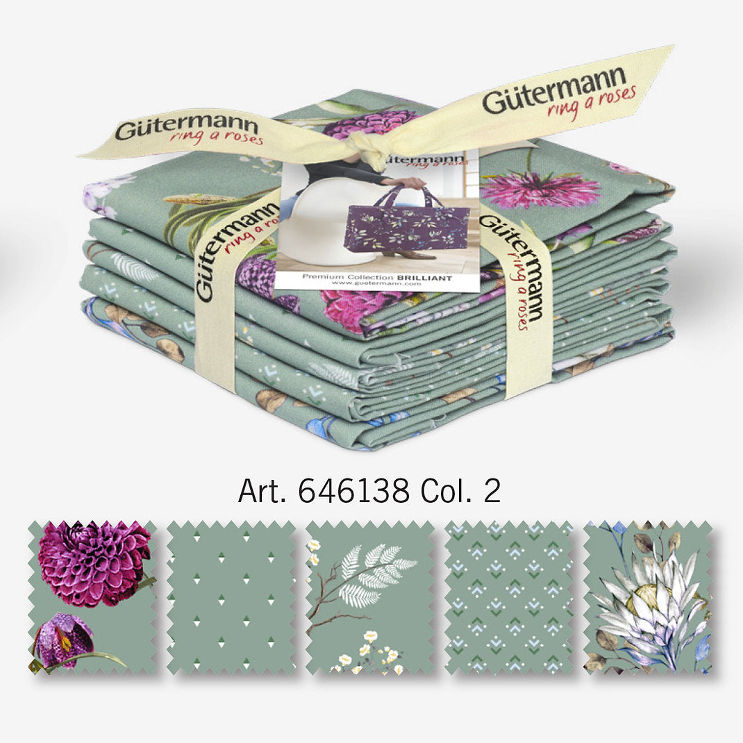 Juego de 5 Retales de Tela Gütermann BRILLIANT de Patchwork y Decoración Col. 2