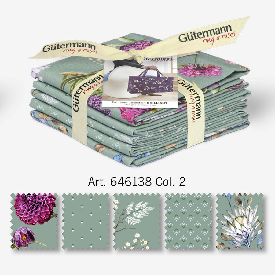 Juego de 5 Retales de Tela Gütermann BRILLIANT de Patchwork y Decoración Col. 2