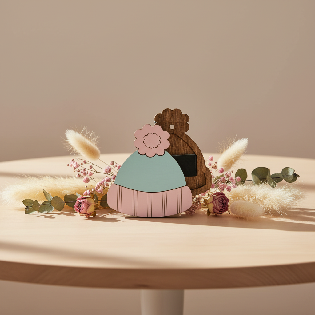 Blue hat. Wizardi wooden needle case with magnet KF056/84