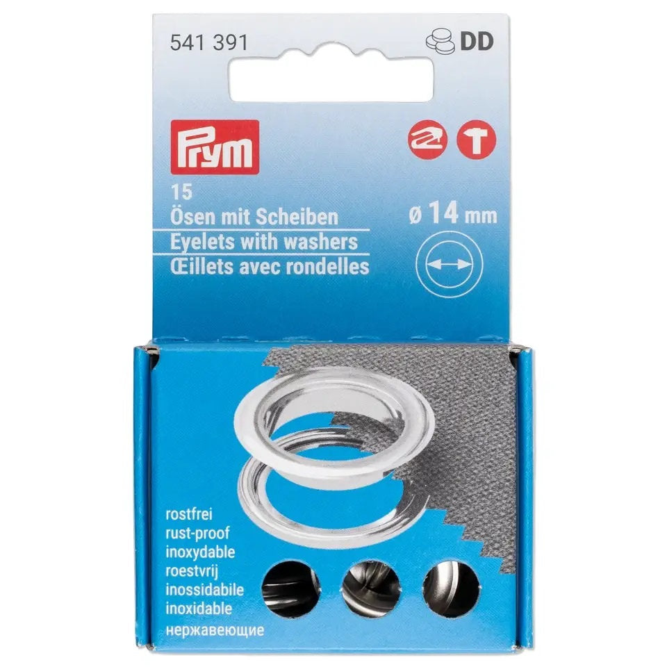 Ojetes con Arandelas 14 mm Plateado Prym 541391 - accesorio Prym para cierres y accesorios de prendas