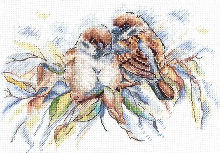 Kit de punto de cruz Andriana SANV-41 Gorriones 15 x 12 cm