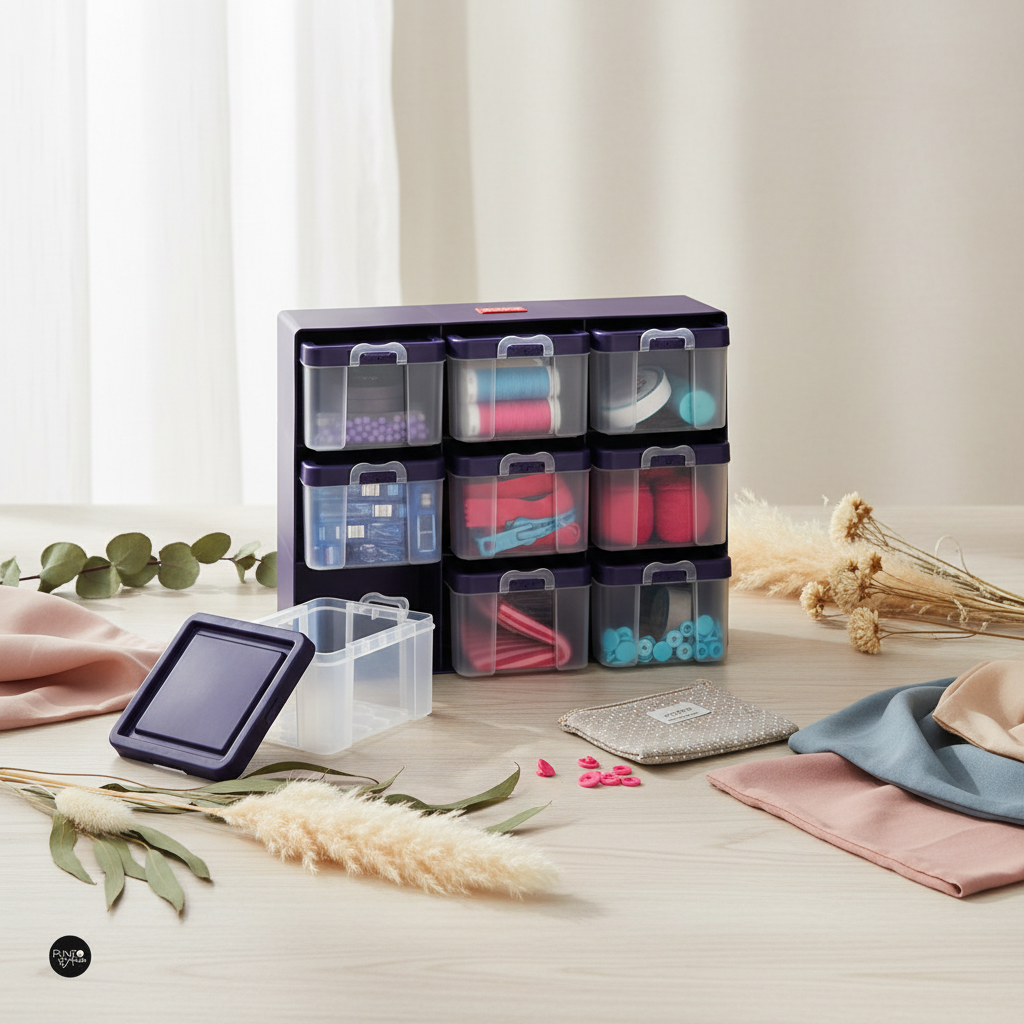 Boîte de rangement avec 9 boîtes Prym 612399 - Solution parfaite pour vos accessoires de couture