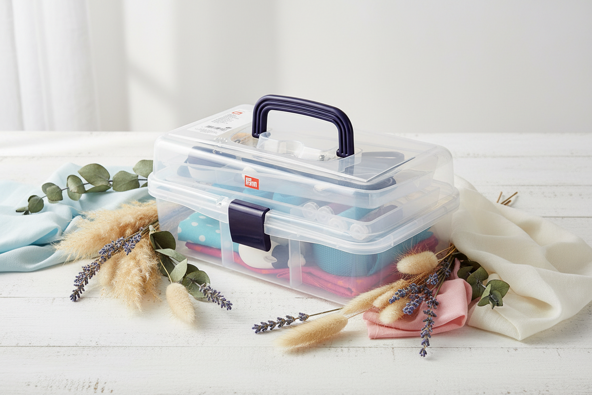Caja de Costura Transparente Prym - Organización y Portabilidad para Tus Materiales de Costura