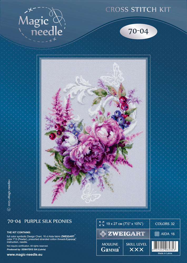 Kit de Punto de Cruz 70-04 “Purple Silk Peonies” – Magic Needle