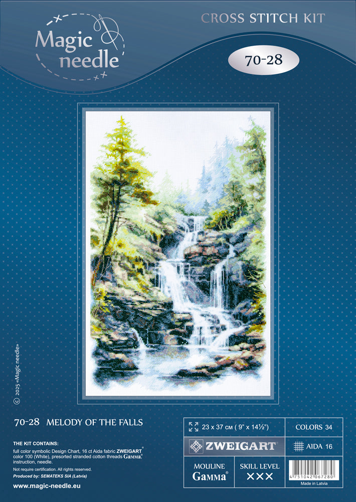 Kit de punto de cruz Magic Needle 70-28 Melody of the Falls con cascada