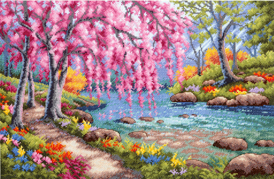 Ruscello tra i ciliegi in fiore - 70-35374 Dimensions - Kit da punto croce