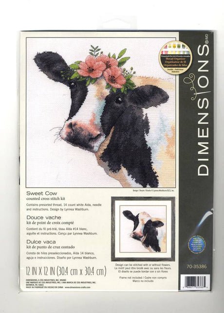 Vache aux fleurs - 70-35386 Dimensions - Kit de point de croix